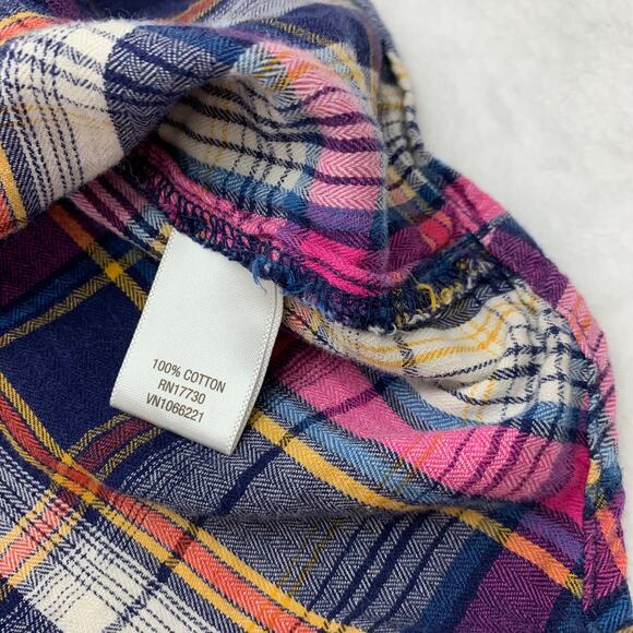 Merona Womens Large Pink Blue Orange Plaid Long Sleeve Cotton Button Up Shirt - Picture 5 of 9